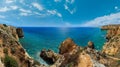 Atlantic ocean summer rocky coastline view (Ponta da Piedade, Lagos, Algarve, Portugal