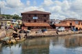 Atlantic Ocean View in the Elmina port with Boats and small Ships in Ghana