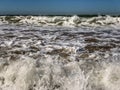 Atlantic Ocean waves breaking on the sand beach at Agadir, Morocco Royalty Free Stock Photo