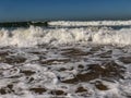 Atlantic Ocean waves breaking on the sand beach at Agadir, Morocco Royalty Free Stock Photo