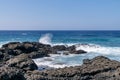 Atlantic ocean waves crashing over volcanic lava rocks on La Palma Island, Canary Islands, Spain Royalty Free Stock Photo