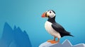 Atlantic Puffins bird or common Puffin in ocean blue background. Fratercula arctica. generative ai