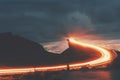 Atlantic road in Norway night Storseisundet bridge