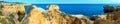 Atlantic rocky coast panorama Algarve, Portugal. Royalty Free Stock Photo