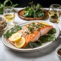 Atlantic Salmon topped with lemon and dill Royalty Free Stock Photo
