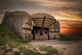 Atlantic wall concrete German World War Two gun emplacement fortification bunker battery Longues-sur-mer in Normandy Gold Beach Royalty Free Stock Photo