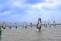 Atlantic wind surfers racing in the heavy stormy winds