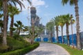 Atlantis Aqua venture water park locates on the Palm Jumeirah. Slides, pool and playing zone Royalty Free Stock Photo