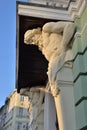 Atlants hold balcony in former Morozov Manor in Podsosensky Lane, Moscow, Russia