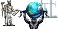 Atlas and Earth in gym Zeus holding a clipboard vector graphics Royalty Free Stock Photo