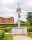 Atlas Fountain and Leicester`s Gatehouse, Kenilworth Castle, Warwickshire. England