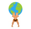 Atlas keeps earth. Atlant holds world on his shoulders