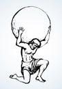 Atlas keeps the earth on their shoulders. Vector drawing silhouette Royalty Free Stock Photo