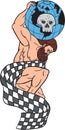 Atlas Lifting Globe Skull Checkered Flag Drawing