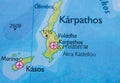 Atlas map section showing Karpathos island and Kasos Greece.. Royalty Free Stock Photo