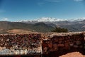 Atlas Mountains / Morocco - 03.02.2016: Roadside souvenir stand from Morocco with a view of the Atlas Mountains minerals, stone