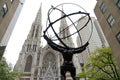 Atlas statue and St. Patrick's Cathedral in New York City.