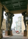Atlas statues at the portico entrance of the Hermitage Museum, St. Petersburg, Russia
