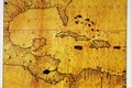 Atlas of the 12th century. Map of the Caribbean and Central American zone. Ancient maps were created by craftsmen and produced in