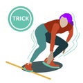 A atletic girl does a trick while running. Vector illustration in flat