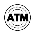 ATM Automated Teller Machine - electronic banking outlets that allow people to complete transactions without going into a bank,