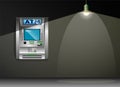 ATM - Automated teller machine. Gray wall. Metal lantern. High detail. 3D view