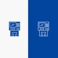 Atm, Bank, Cash, Cashpoint, Dispenser, Finance, Machine, Money Line and Glyph Solid icon Blue banner Line and Glyph Solid icon