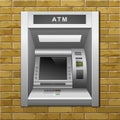 ATM Bank Cash Machine on a Brick Wall Background Royalty Free Stock Photo