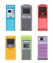 Atm bank machine for payment, street terminal isolated set, colorful banking equipment