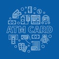 ATM Card vector round linear illustration on blue background Royalty Free Stock Photo