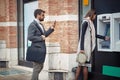 ATM cash withdrawal. woman at the cash machine