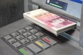 ATM machine and GBP pounds. Withdrawing pound banknotes