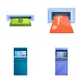 Atm machine icons set cartoon vector. Cash machine credit card and money