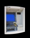 Atm machine, lateral view, technology for money on black Royalty Free Stock Photo