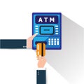 ATM machine money deposit and withdrawal. Payment using credit card. Royalty Free Stock Photo