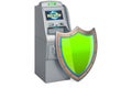 ATM machine with shield, 3D rendering Royalty Free Stock Photo