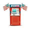 ATM machine with USA flag. USA financial concept -