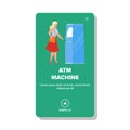 Atm Machine Using Woman For Getting Cash Vector