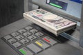 ATM machine and yen. Withdrawing  100 yen banknotes. Banking concept Royalty Free Stock Photo