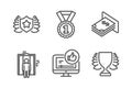 Atm money, Best rank and Elevator icons set. Like video, Laureate and Winner signs. Vector