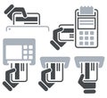 ATM, POS-Terminal and hand credit card icons