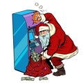 ATM pours out money, Santa Claus gets a Christmas holiday bonus Royalty Free Stock Photo