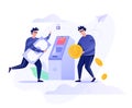 ATM robbery concept. Criminal character stealing money