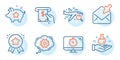 Atm service, Seo timer and Open mail icons set. Search flight, Loyalty points and Ranking star signs. Vector