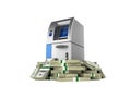 ATM surrounded by 100 dollar bankrolls Bank Cash Machine in pile of money american dollar bills isolated on white background 3d Royalty Free Stock Photo