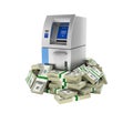 ATM surrounded by 100 dollar bankrolls Bank Cash Machine in pile of money american dollar bills without shadow isolated on white Royalty Free Stock Photo