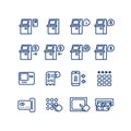 Atm terminal vector thin line icons set