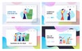 Atm Transaction Services, Banking Website Landing Page Set, Characters Draw or Put Money to Automated Teller Machine in Queue Royalty Free Stock Photo