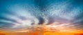 Atmosphere background panorama scenic of sunrise or sunset in summer so beautiful, blue sky contrast with orange tone twilight, Royalty Free Stock Photo