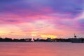 The atmosphere during the beautiful twilight from the shore of the Chao Phraya River